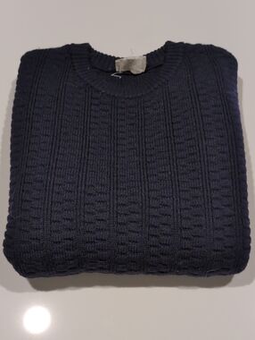 Octobre Editions Men's Cable Crewneck Sweater in Navy